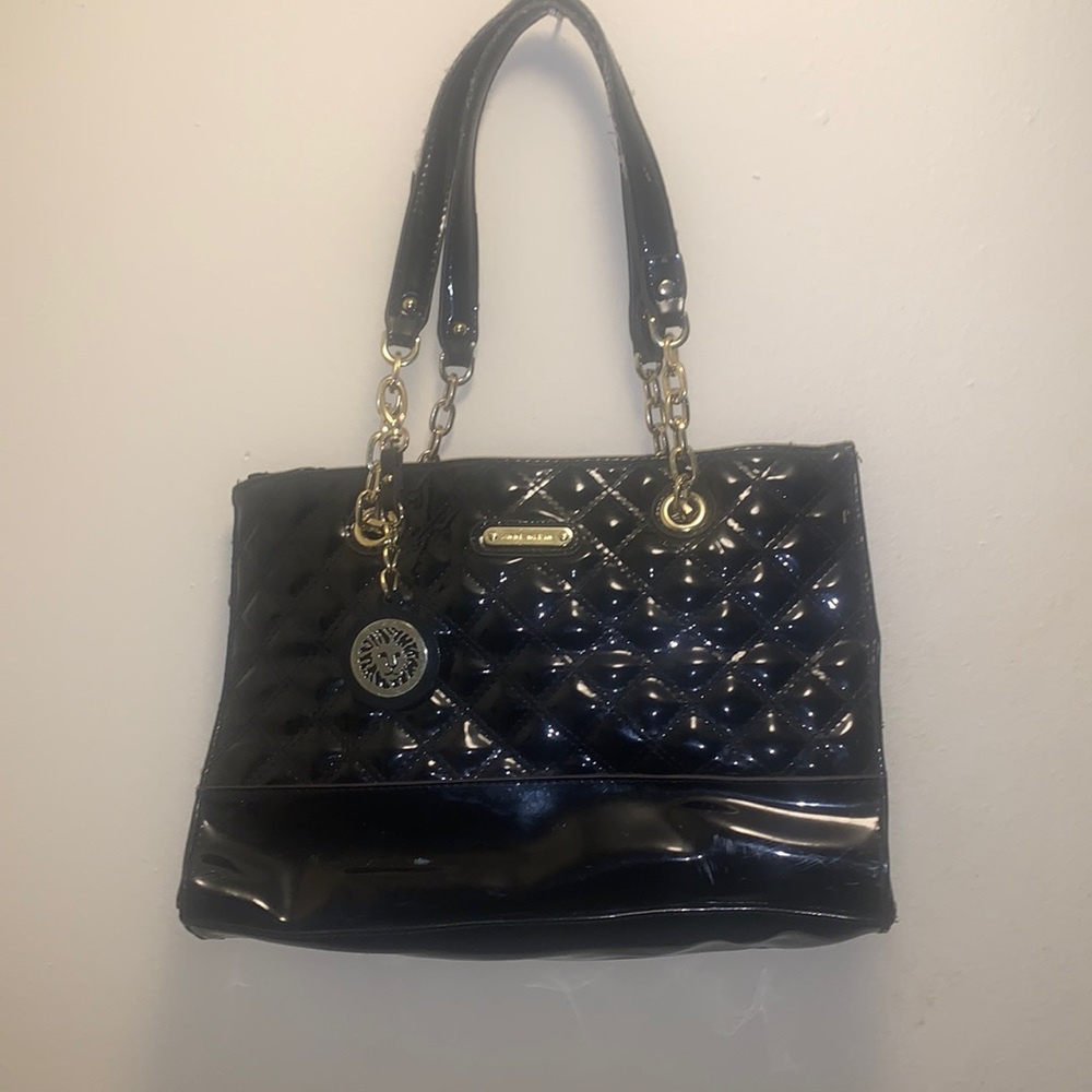 Anne Klein Patent Leather Purse with gold Chain handles